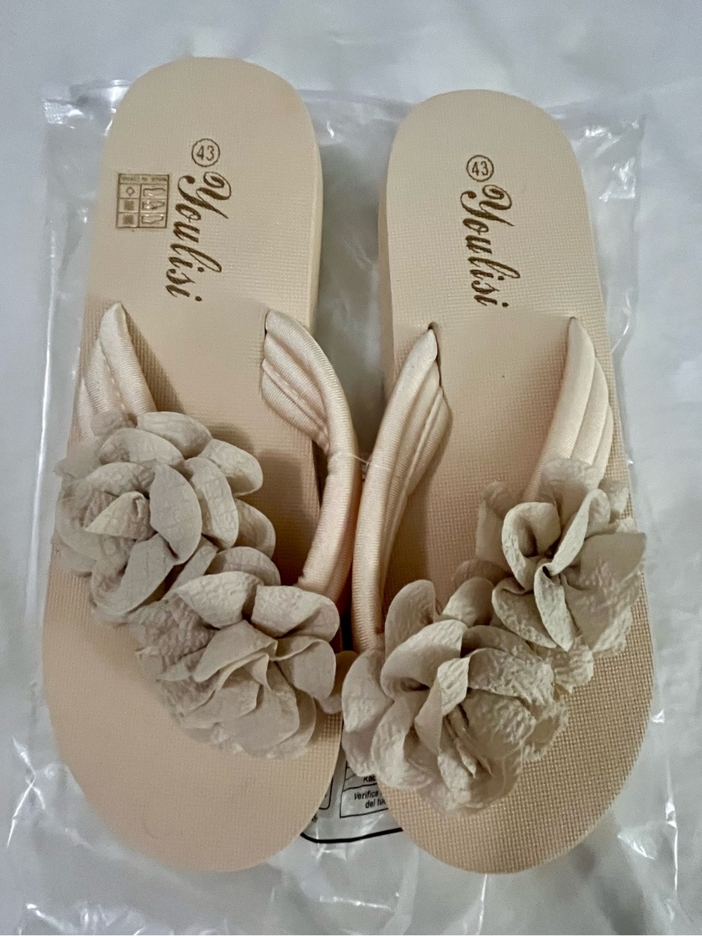Womens Beige Floral Flip Flop Sandals